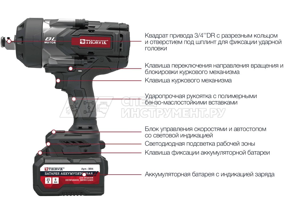 BBIW342400DNB Гайковерт ударный аккумуляторный бесщёточный 3/4"DR, 21В, 2400 Нм, (без АКБ и З/У)