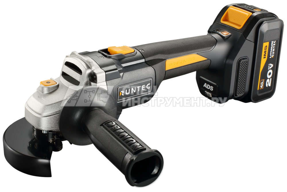 Шлифмашина угловая аккумуляторная RUNTEC PRO 125 мм, 20В, 2*4Ач, 900Вт