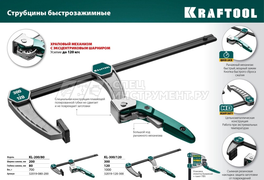 Струбцина  KRAFTOOL "PRO",  рычажная, быстрозажимная, тип "F", 75х200 мм