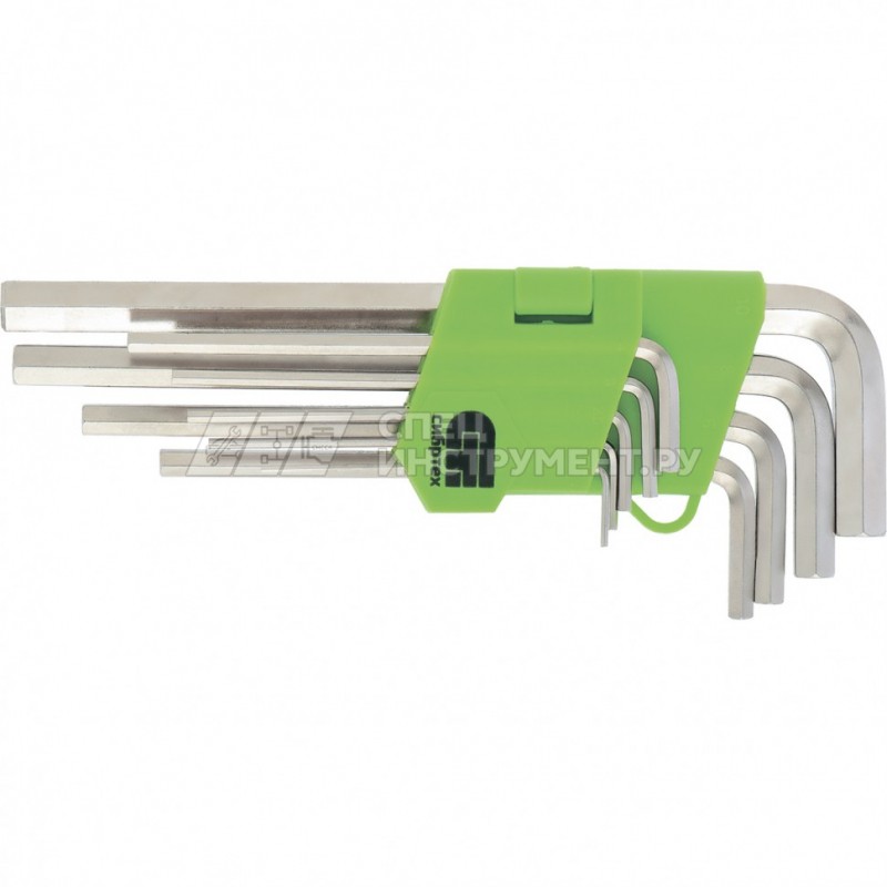 Набор ключей имбусовых HEX, 1,5–10 мм, 45x, закаленные, 9 шт,, удлиненные , никель,