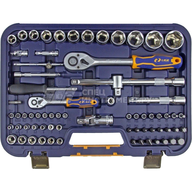 Набор торцевых головок 1/2"&1/4" 6-гранный 83пр., в кейсе LG-S1083 LIGE