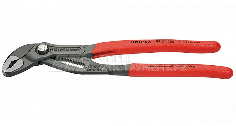 KNIPEX COBRA® клещи переставные с фиксатором, 50 мм (2"), под ключ 46 мм, L-250 мм, Cr-V, серые, обливные рукоятки