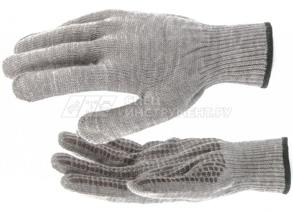 Перчатки трикотажные, акрил, ПВХ гель "Протектор", коричневые,оверлок, Россия