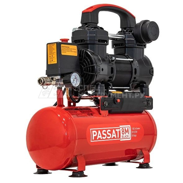Компрессор PASSAT-8M BLACK тихий, без масл. (8л, 160л/мин, 0.81кВт)