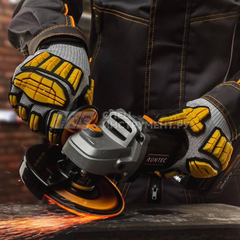 Шлифмашина угловая аккумуляторная RUNTEC PRO 125 мм, 20В, 2*4Ач, 900Вт
