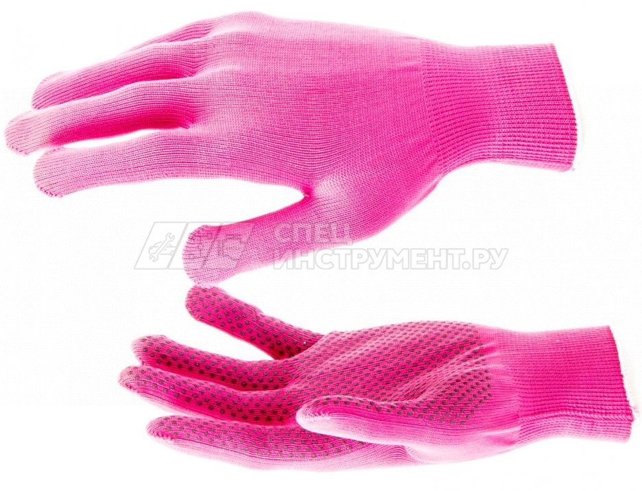 Перчатки нейлон, ПВХ точка, 13 класс, цвет "розовая фуксия", L