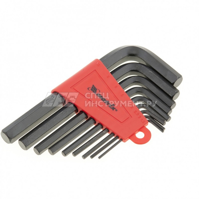 Набор ключей имбусовых HEX, 1,5–10 мм, CrV, 9 шт,, окидированные, короткие,