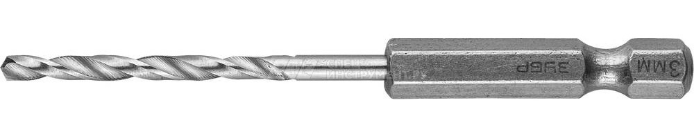 Сверло ЗУБР "ЭКСПЕРТ" по металлу шестигранный хвостовик 1/4", быстрорежущая сталь Р6М5, 3х79мм