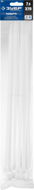 Кабельные стяжки белые КОБРА, с плоским замком, 7.6 х 370 мм, 10 шт, нейлоновые, ЗУБР Профессионал