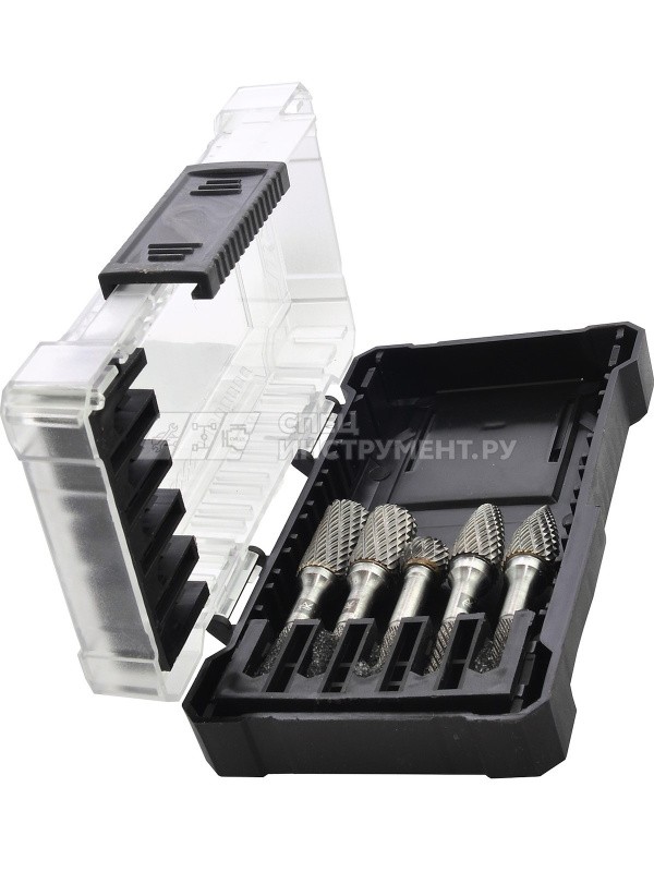 TRRB060605-2S  Набор борфрез твердосплавных, тип B, C, D, F, G, 6 мм, двойная насечка, в кейсе, 5 предметов