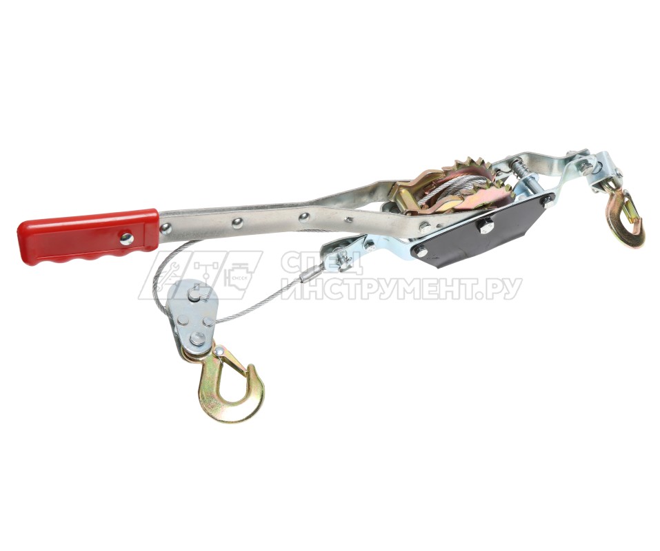 Лебедка ER-98242 рычажная тяговая 2т(двойное зубч. колесо, стальной трос, Ø -4.2мм, длина троса-2.2м) ЭВРИКА