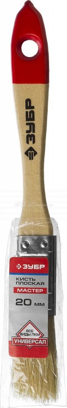 Кисть плоская ЗУБР "УНИВЕРСАЛ-МАСТЕР", натуральная щетина, деревянная ручка, 20мм