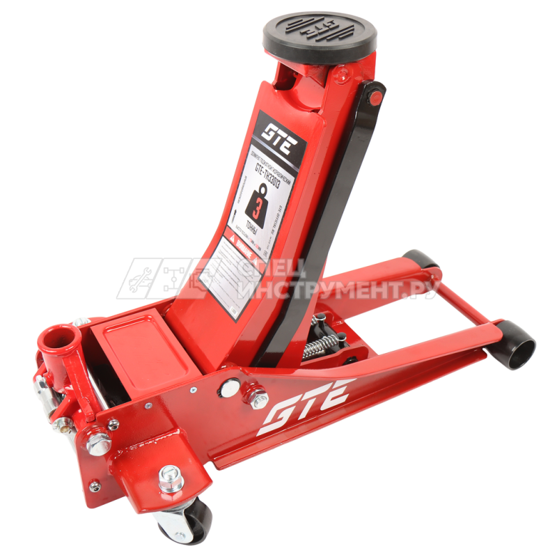 Домкрат подкатной гидравлический двухпоршневой низкопрофильный 3т (h min-75мм. h max-505мм) GTE /1