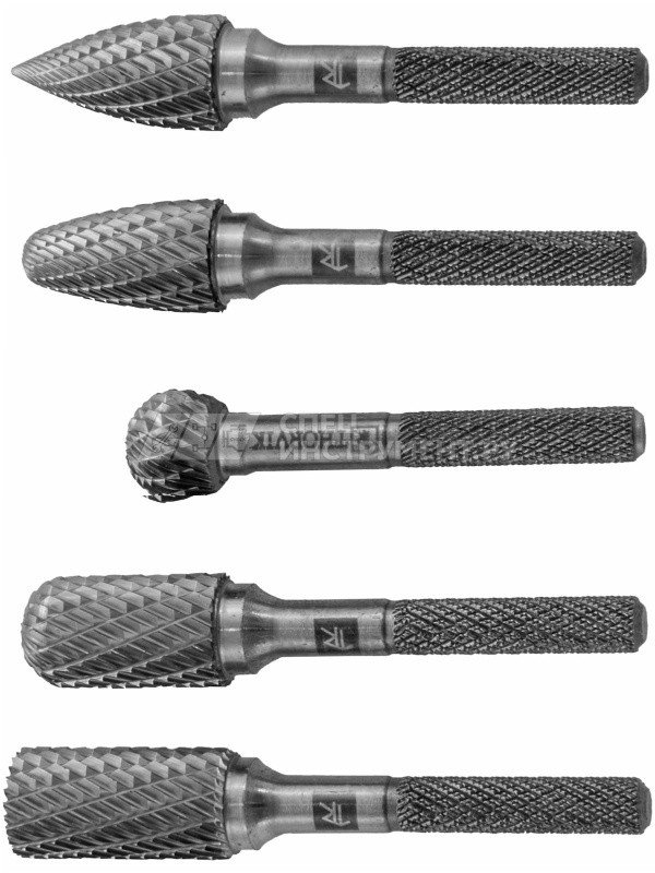 TRRB060605-2S  Набор борфрез твердосплавных, тип B, C, D, F, G, 6 мм, двойная насечка, в кейсе, 5 предметов