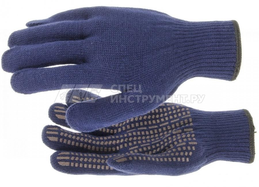 Перчатки трикотажные, акрил, ПВХ гель "Протектор",синие,оверлок, Россия