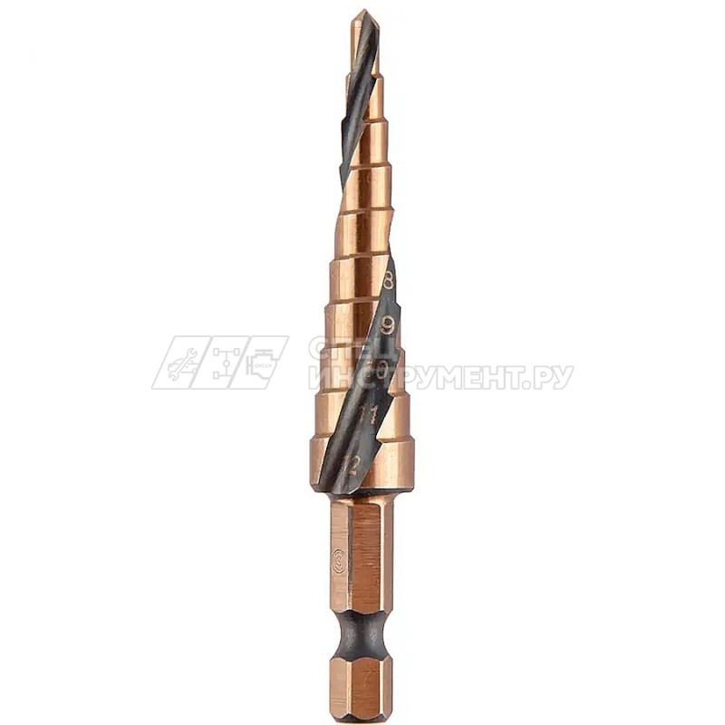 Сверло ступ. по мет. витое 3-12мм, 10 ступ.,шаг 1мм, Р6М5, Hex 1/4", MONOGRAM Special 100-975