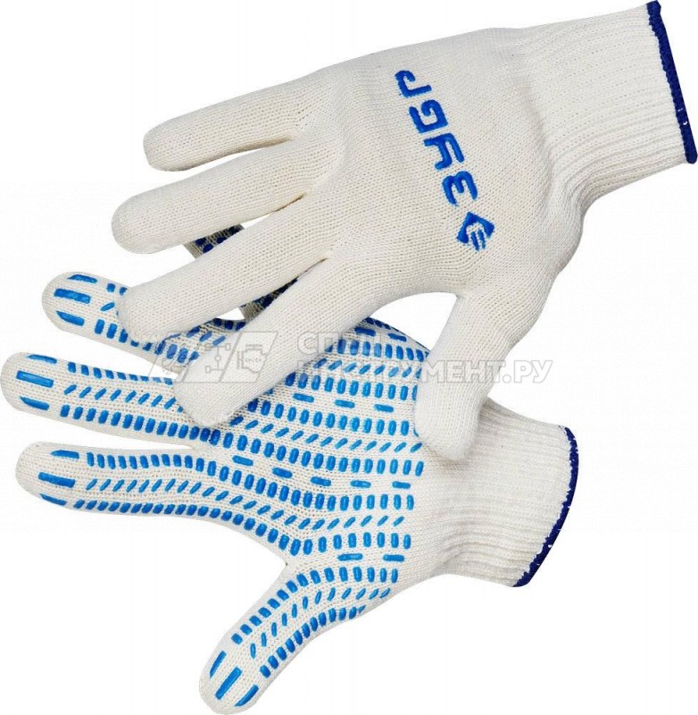 Перчатки ЗУБР трикотажные, 10 класс, х/б, с защитой от скольжения, L-XL