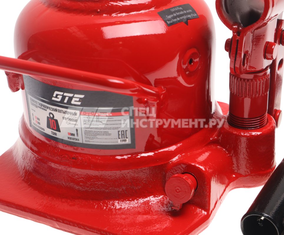 Домкрат гидравлический бутылочный низкопрофильный с двумя штоками 10т (h min-125мм, h max-215мм, ход штока-90мм) GTE /1/6