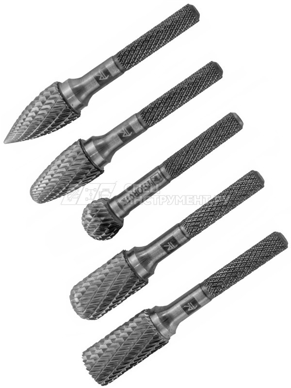 TRRB060605-2S  Набор борфрез твердосплавных, тип B, C, D, F, G, 6 мм, двойная насечка, в кейсе, 5 предметов