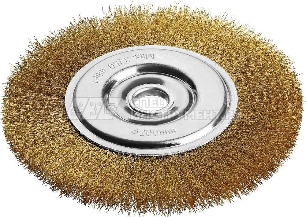 Щетка дисковая для УШМ, витая стальная латунированная проволока 0,3 мм, d=200 мм, MIRAX 35141-200