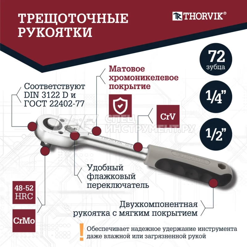 TS082/12 Набор инструмента универсальный 1/4", 1/2"DR с головками торцевыми 12-гранными, 82 предмета
