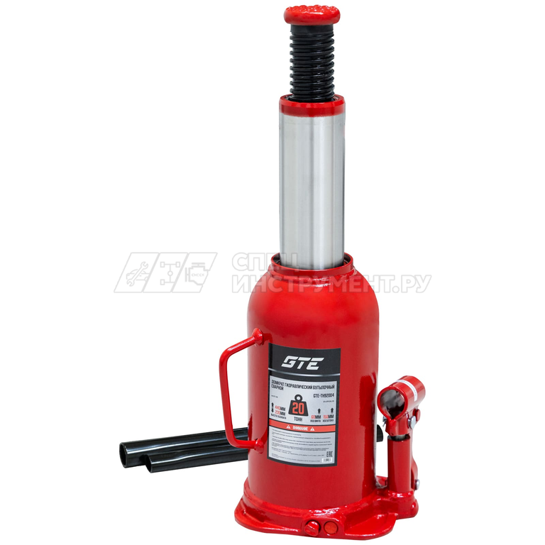 Домкрат гидравлический бутылочный 20т (h min-235мм, h max-445мм, ход штока-150мм, ход винта-60мм) GTE /1/2