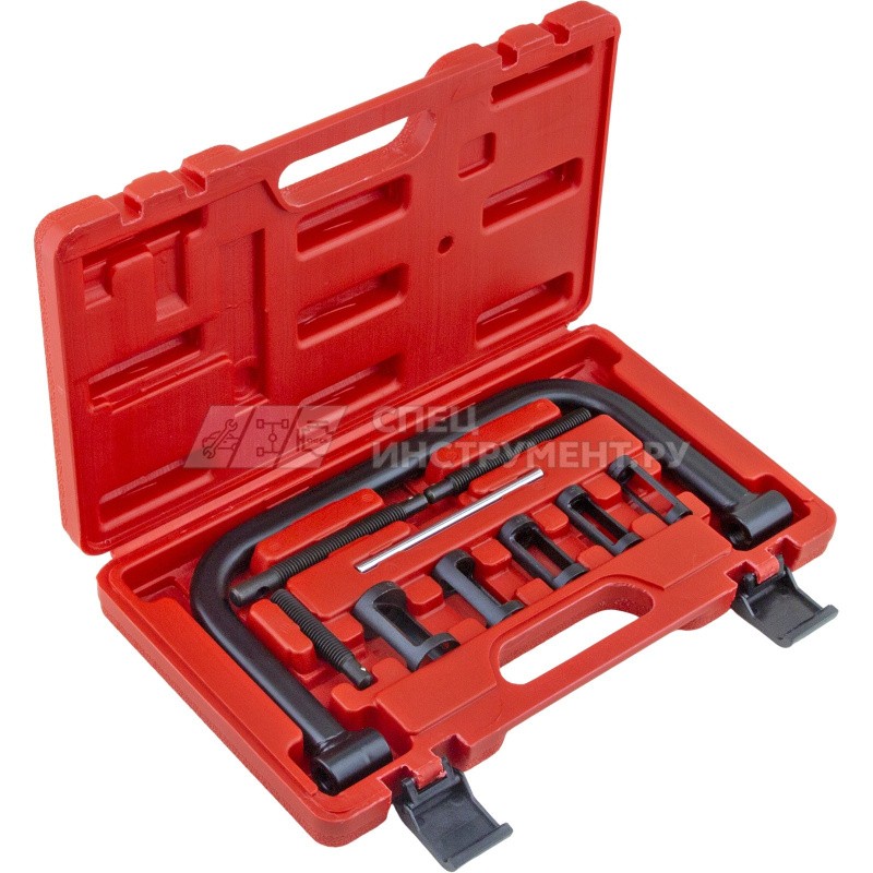 Рассухариватель клапанов струбцинного типа 10пр., (сменные толкатели: 16, 19, 23, 25, 30мм) ЭВРИКА ER-02110