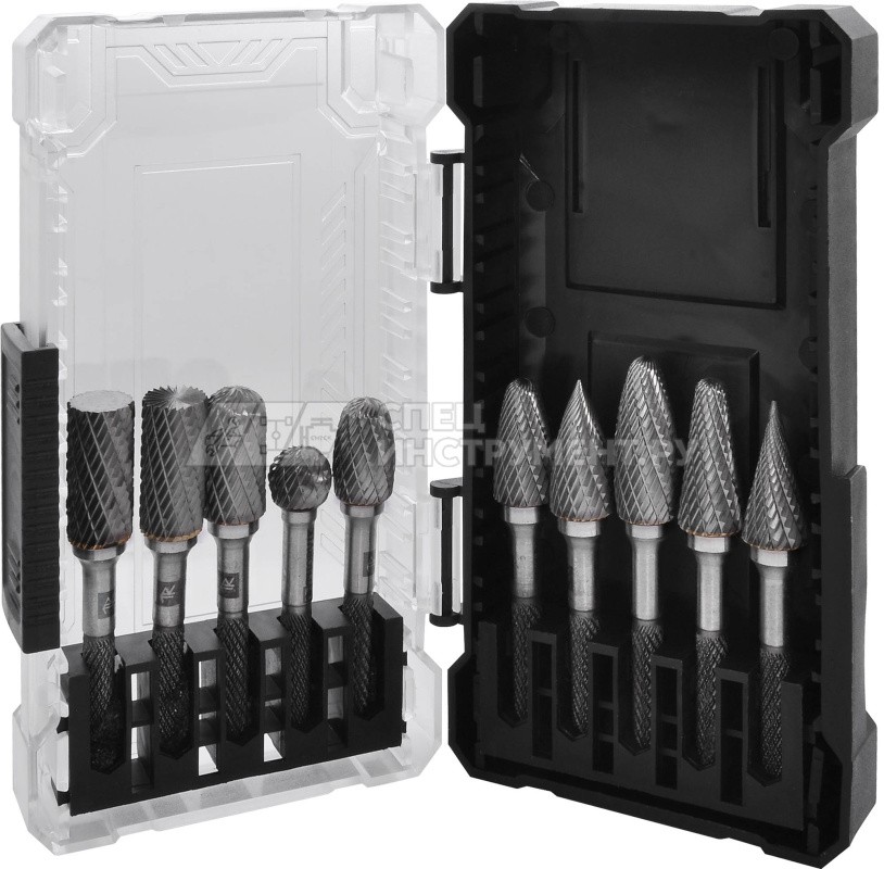 TRRB120610-2S  Набор борфрез твердосплавных, тип A, B, C, D, E, F, G, H, L, M, 12 мм, двойная насечка, в кейсе, 10 предметов