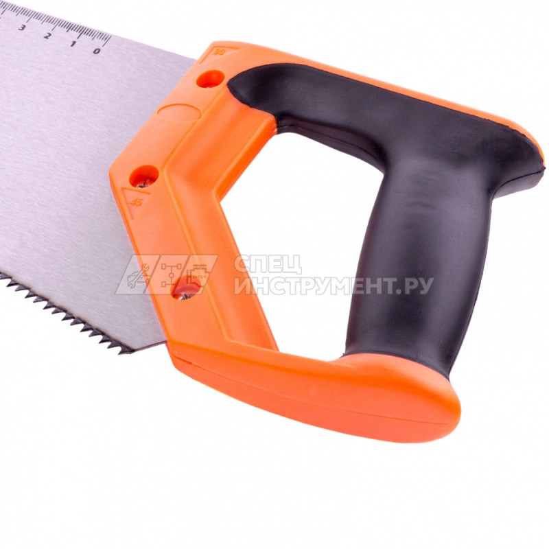 Ножовка по дереву, 400 мм, 7-8 TPI, зуб-2D, каленый зуб, линейка, двухкомпонентная рукоятка