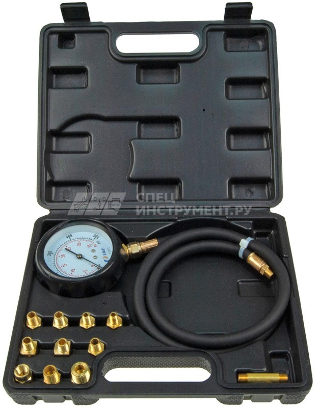 Тестер давления масла в наборе с резьбовыми адаптерами 12пр., (0-28bar), в кейсе LG-14712 LIGE