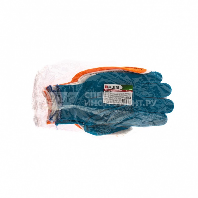 Перчатки в наборе, цвета: оранжевые, синие, белые, ПВХ точка, XL, Россия// Palisad