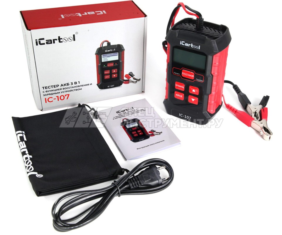 iCarTool IC-107 - многофункциональный тестер для обслуживания вашего аккумулятора сочетающий в себе 3 функции. С его помощью вы можете проверить уровень заряда и общее состояние вашего аккумулятора, проверить системы заряда и пуска двигателя, а также заря