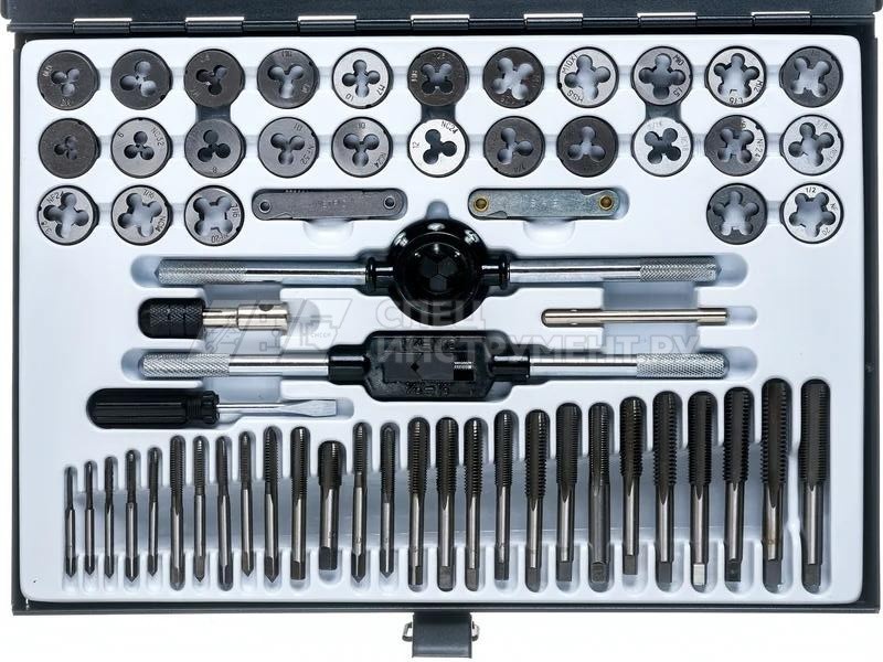 Набор метчиков и плашек ER-00603:метрический и дюймовый 60пр. ЭВРИКА