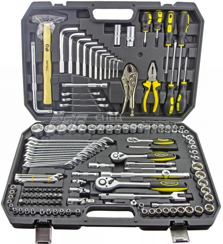 Набор инструмента ER-80142 1/4"&3/8"&1/2"DR 6-гранный 142 предмета ЭВРИКА