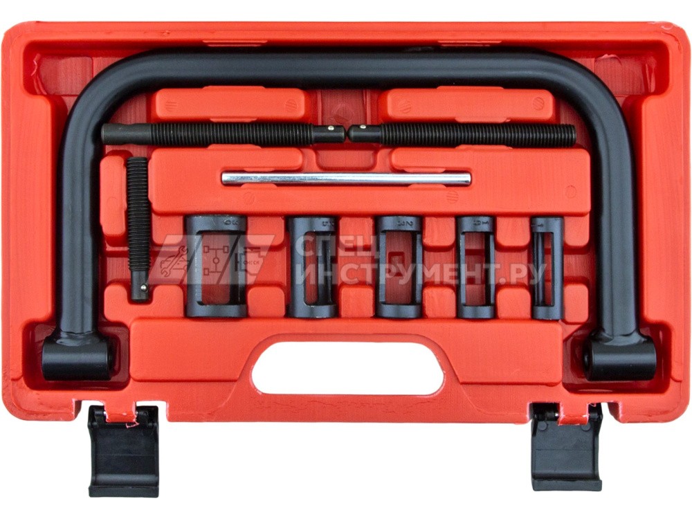 Рассухариватель клапанов струбцинного типа 10пр., (сменные толкатели: 16, 19, 23, 25, 30мм) ЭВРИКА ER-02110