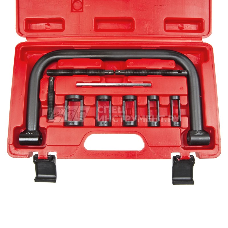 Рассухариватель клапанов струбцинного типа 10пр., (сменные толкатели: 16, 19, 23, 25, 30мм) ЭВРИКА ER-02110