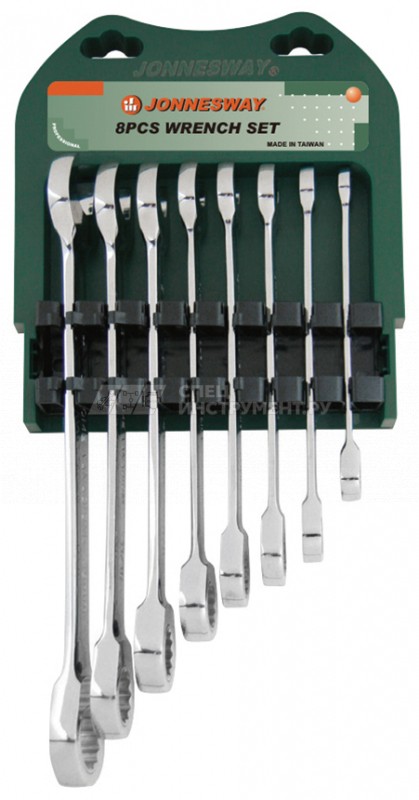 Набор ключей гаечных комбинированных трещоточных на держателе, 8-19 мм, 8 предметов