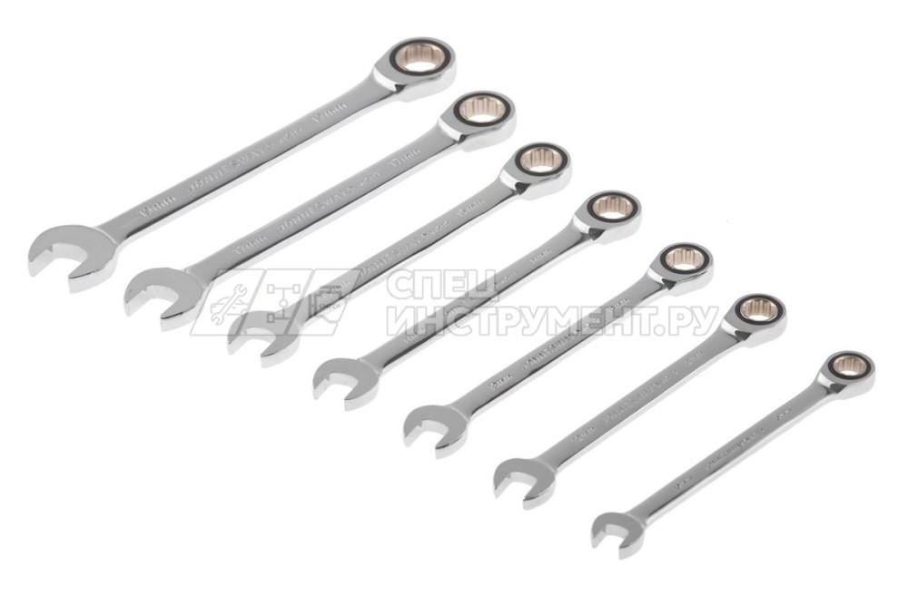 Набор ключей гаечных комбинированных трещоточных на держателе, 10-19 мм, 7 предметов