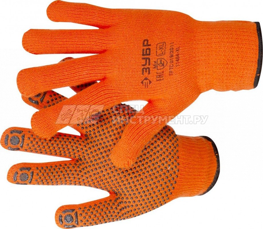 Перчатки ЗУБР утепленные, акриловые, с защитой от скольжения, 10 класс, сигнальный цвет, L-XL