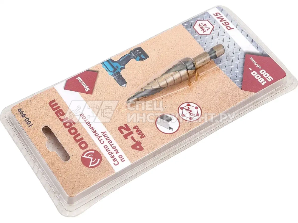 Сверло ступ. по мет. витое 4-12мм, 9 ступ.,шаг 1мм, Р6М5, Hex 1/4", MONOGRAM Special 100-999