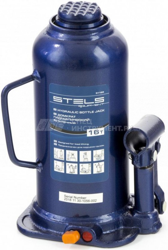 Домкрат гидравлический бутылочный, 16 т, h подъема 227–457 мм// Stels