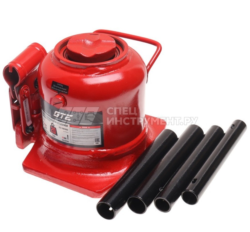 Домкрат гидравлический бутылочный низкопрофильный с двумя штоками 20т (h min-150мм, h max-245мм, ход штока-95мм) GTE /1/3