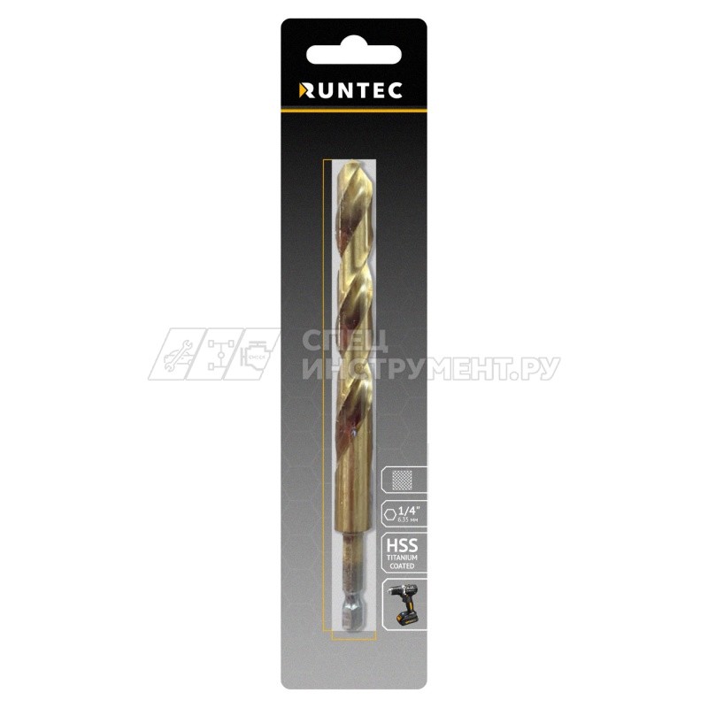 Сверло по металлу Runtec HSS-TiN 7 x 109мм HEX 1/4"