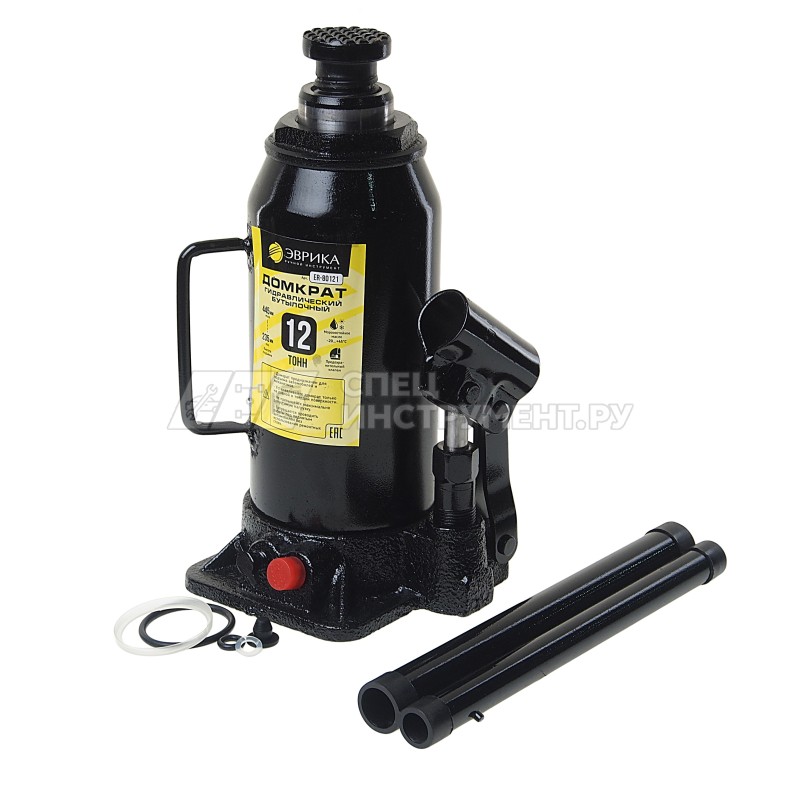 Домкрат гидравлический ER-80121 бутылочный с клапаном 12т, ремкомплект (выс. подъема 235-445мм) ЭВРИКА