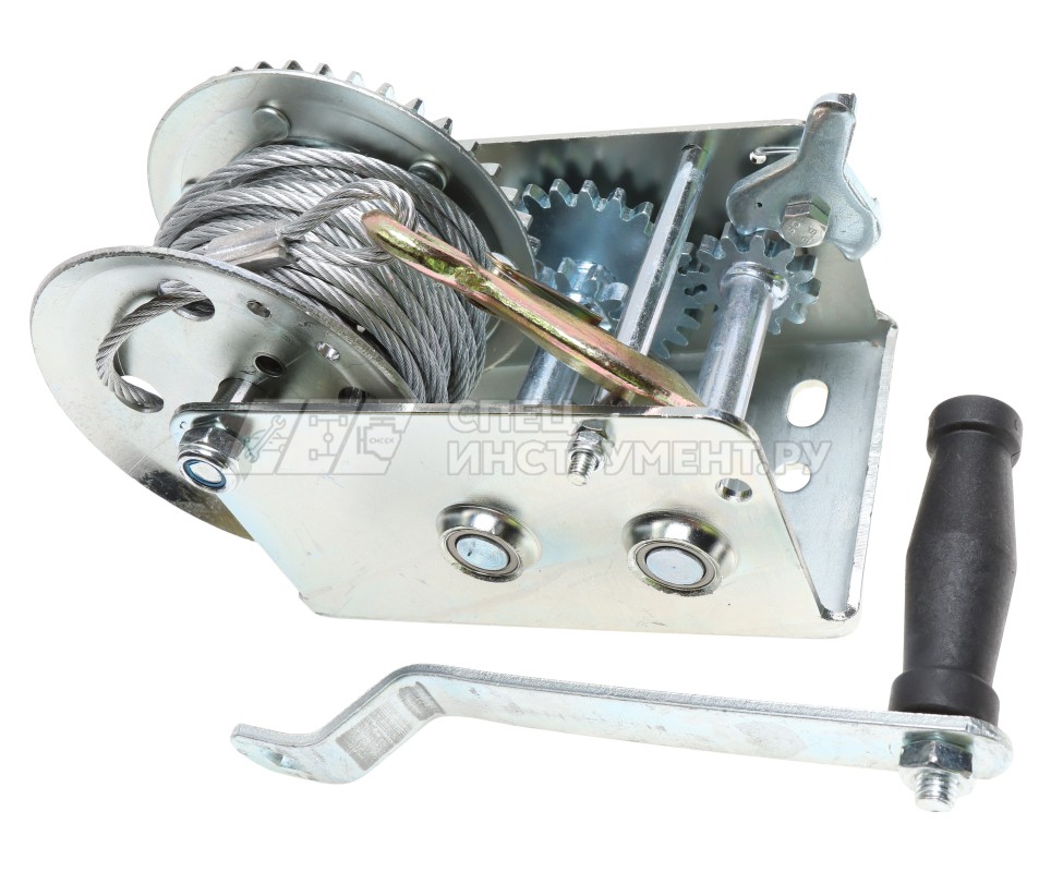 Лебедка ER-97900 ручная барабанная двухскоростная, 900кг (стальной трос, Ø -5мм, длина троса-10м) ЭВРИКА