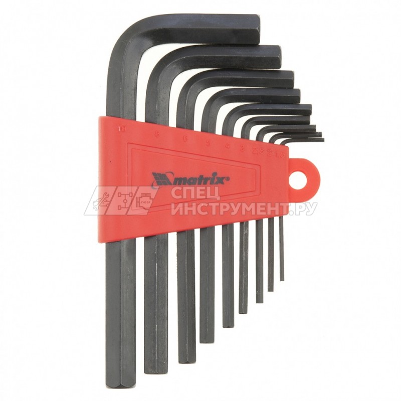 Набор ключей имбусовых HEX, 1,5–10 мм, CrV, 9 шт,, окидированные, короткие,