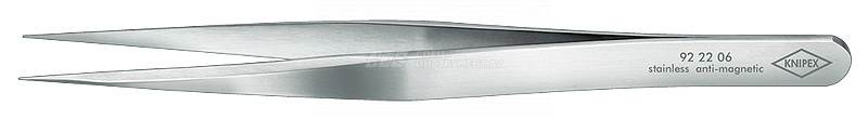Пинцет захватный прецизионный, заострённые гладкие губки, L-120 мм, хромоникелевая нержавеющая сталь, антимагнитный