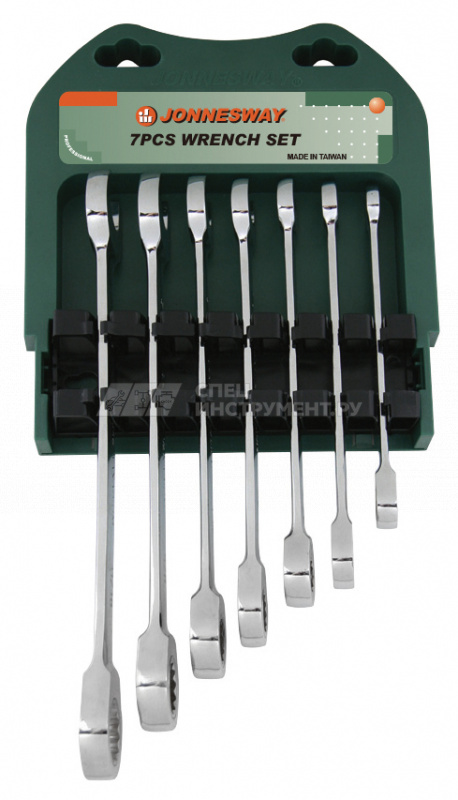 Набор ключей гаечных комбинированных трещоточных на держателе, 10-19 мм, 7 предметов