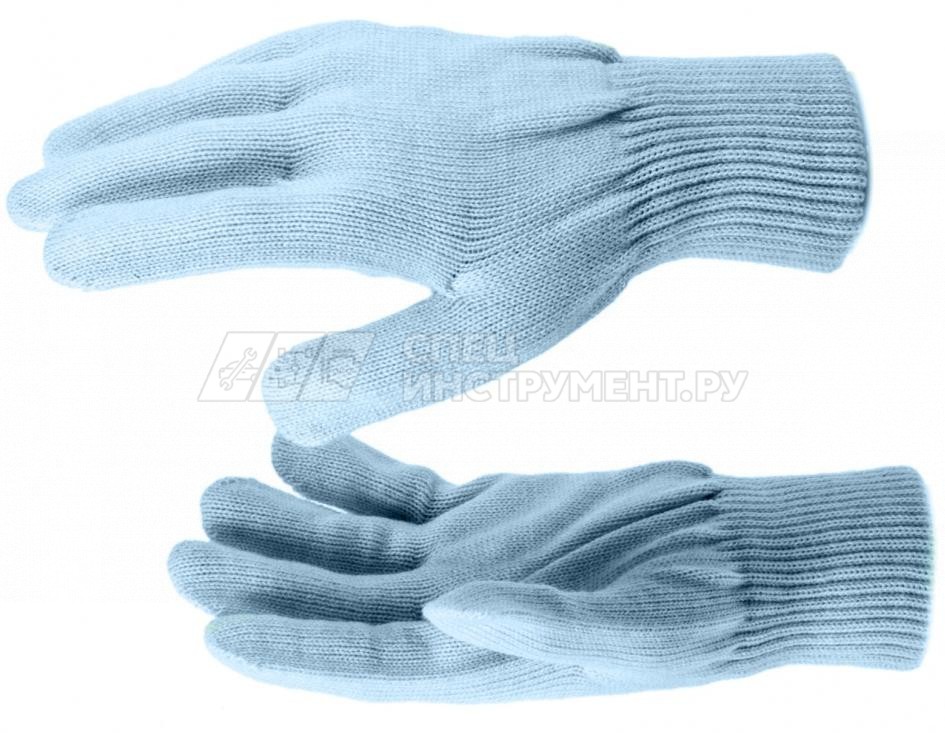 Перчатки трикотажные, акрил, двойные, цвет: голубой, двойная манжета, Россия
