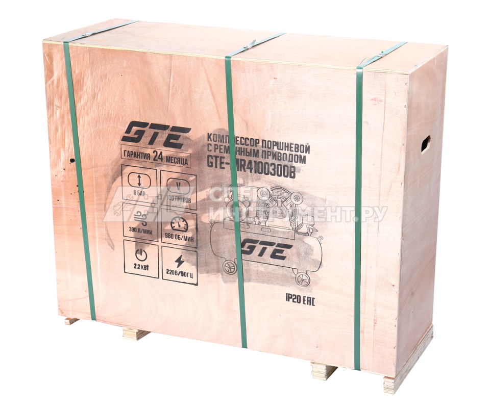 Компрессор поршневой с ременным приводом 220В, ресив. 100л, 500л/мин. GTE